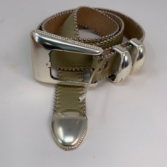 Vintage Belts by Simon Gold/Silver Buckle Western‎ Studs Genuine Leather L - Picture 1 of 7